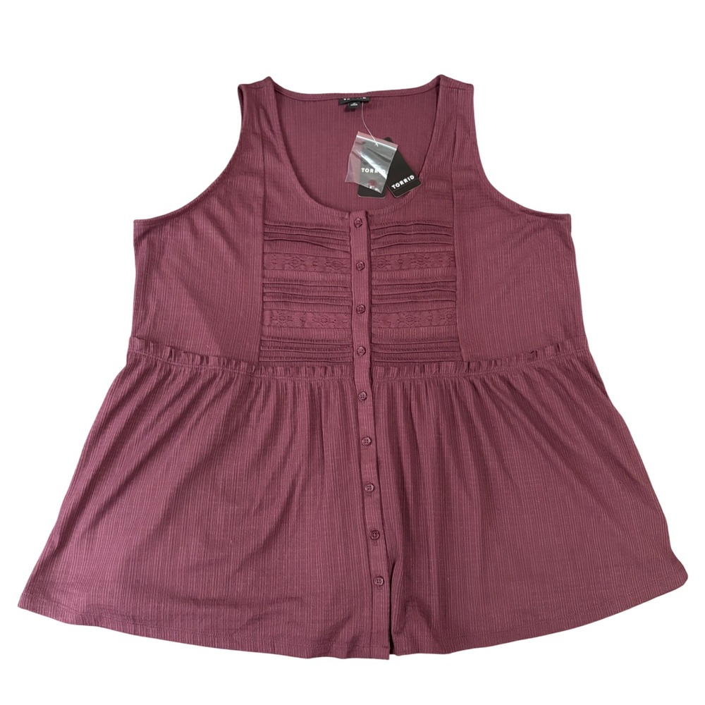 NEW Torrid Babydoll Tank Top Scoop Neck Button Down Sz L 12 Sassafras Burgundy